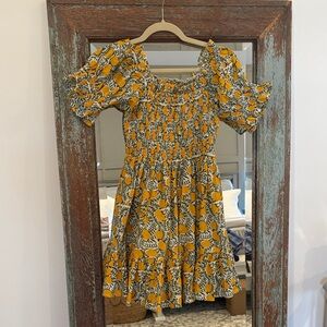 Mille Lemon Print Smocked Mini Dress with Puff Sleeves - size XS EUC